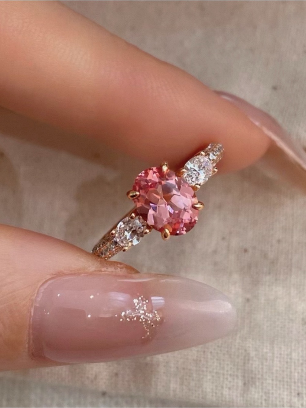 Lab Grown Padparadscha Color Sapphire Ring | GRC Certified | Size 6